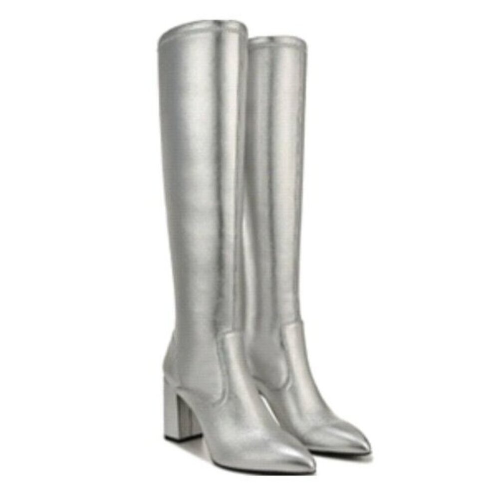 Franco Sarto Womens Katherine Knee High Heeled Boots Silver Metallic Stretch 10